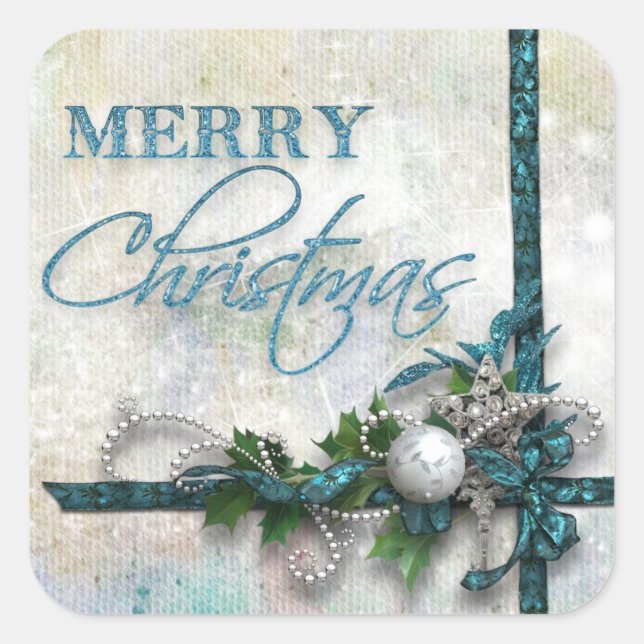 Sticker Carré Joie Turquoise et argentée au monde (Devant)