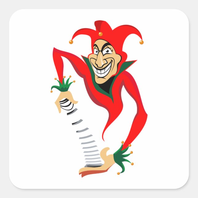 Sticker Carré Joker Jester Grinning avec Jack-in-the-Box (Devant)