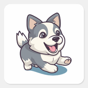 Sticker Carré Joli adorable Dessin moderne Husky Chien