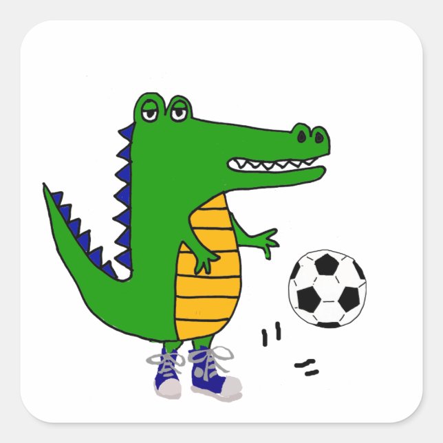 Sticker Carré Joli Alligator Jouer au football ou au football Ca (Devant)