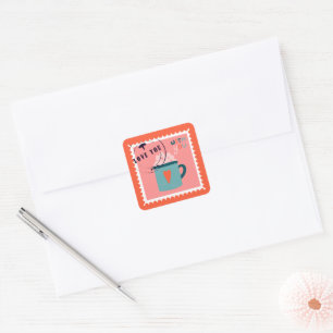 Sticker Carré Joli Amour Vous Timbre Rose