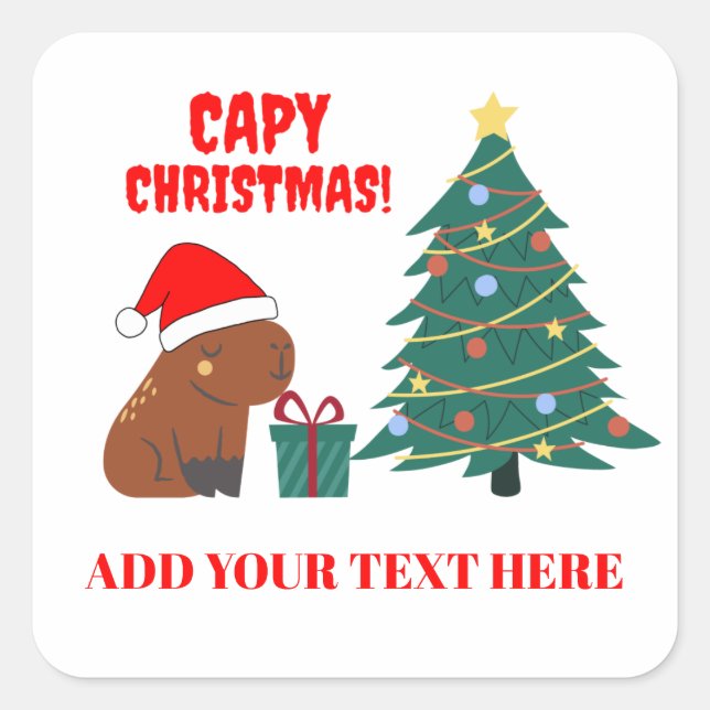 Sticker Carré Joli arbre de Noël Capybara (Devant)