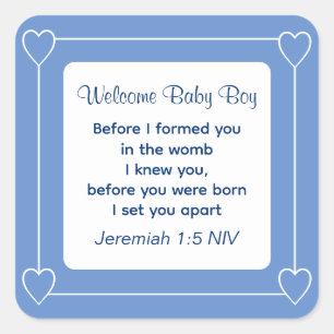 Sticker Carré Joli Baby shower Bible Verse Bleu rayé