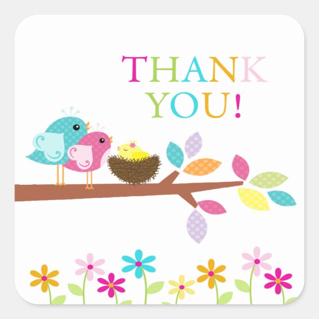Sticker Carré Joli Baby shower de Merci de nid d'oiseaux Jaune (Devant)