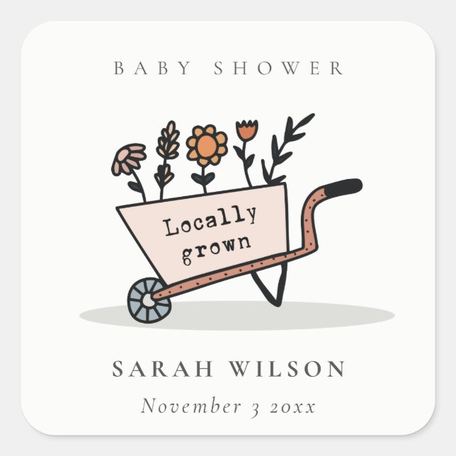 Sticker Carré Joli Baby shower floral pâté à la végétation local (Devant)