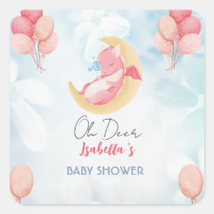 Sticker Carré Joli bébé dragon dinosaure Balloon baby shower