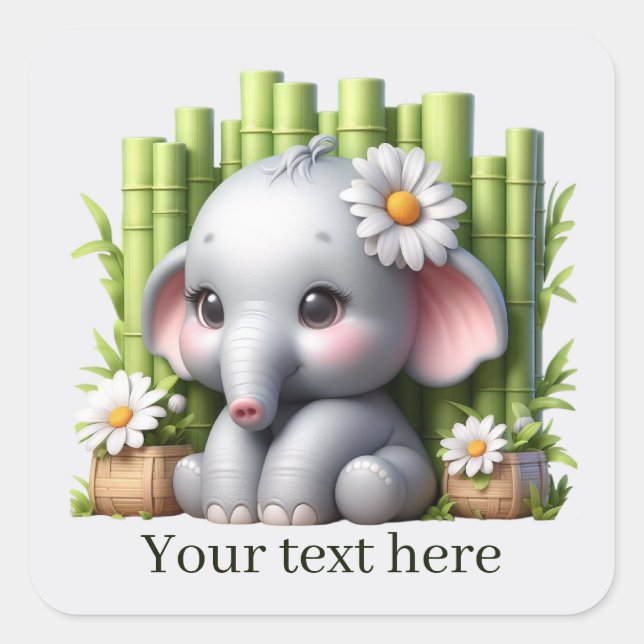 Sticker Carré Joli bébé éléphant ajouter du texte (Devant)