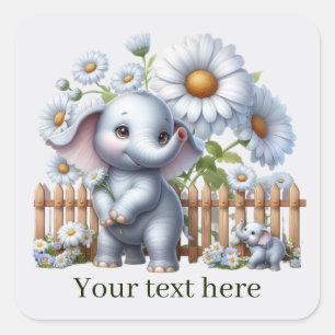 Sticker Carré Joli bébé éléphant ajouter du texte