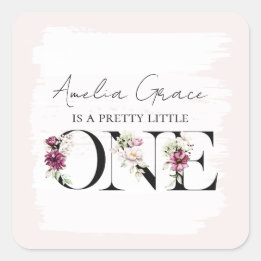 Sticker Carré Joli Blush Floral ONE Baby Girl's premier annivers