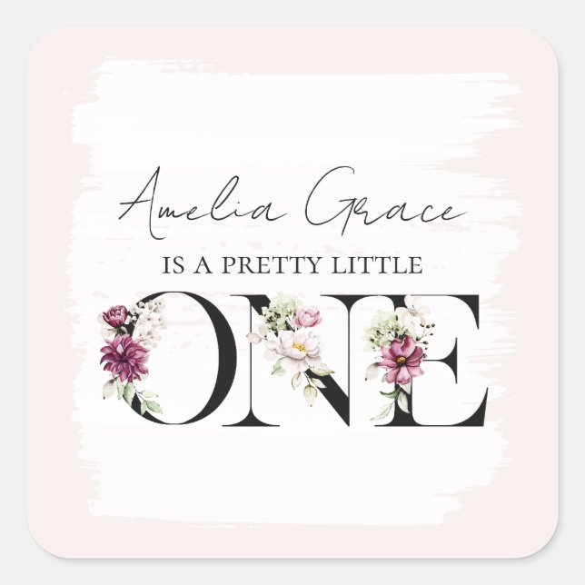 Sticker Carré Joli Blush Floral ONE Baby Girl's premier annivers (Devant)