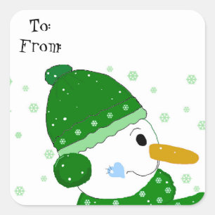 Sticker Carré Joli bonhomme de neige avec un chapeau et une écha