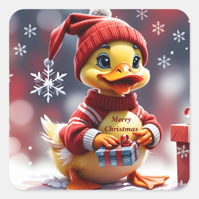 Sticker Carré Joli canard de Noël (Devant)