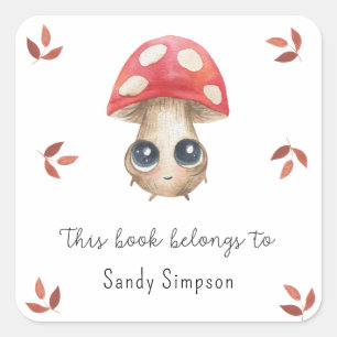 Sticker Carré Joli champignon - ce livre appartient à