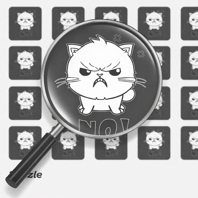 Sticker Carré Joli chat en colère qui crache Non. (Cute angry cat hissing No. Square Sticker)