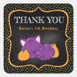 Sticker Carré Joli chat violet Halloween et anniversaire à pois