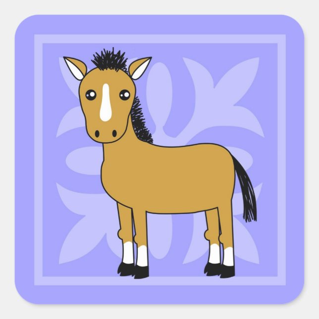Sticker Carré Joli Cheval Cartoon Joli Arrière - plan (Devant)