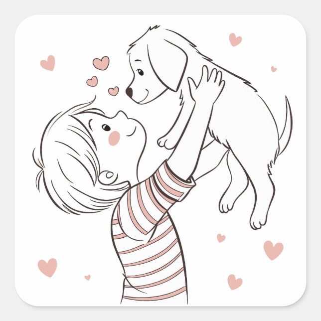 Sticker Carré Joli chiot avec un joli dessin pour enfant (Devant)
