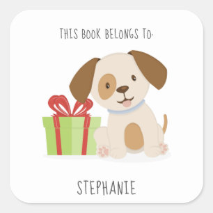 Sticker Carré Joli chiot Ce livre appartient à