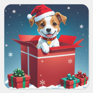 Sticker Carré Joli chiot de Noël