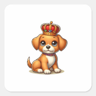 Sticker Carré Joli chiot en caricature portant une couronne !