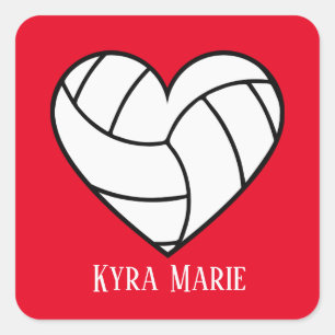 Sticker Carré Joli coeur volleyball sport ajouter nom