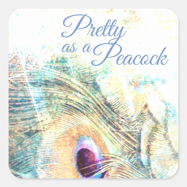Sticker Carré Joli comme un paon pastel violet bleu blanc (Devant)