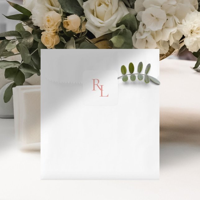 Sticker Carré Joli corail rose Mariage Deux Initiales (Créateur téléchargé)