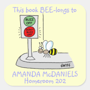 Sticker Carré Joli Dessin D'Abeille Ce Livre Appartient À L'Amus