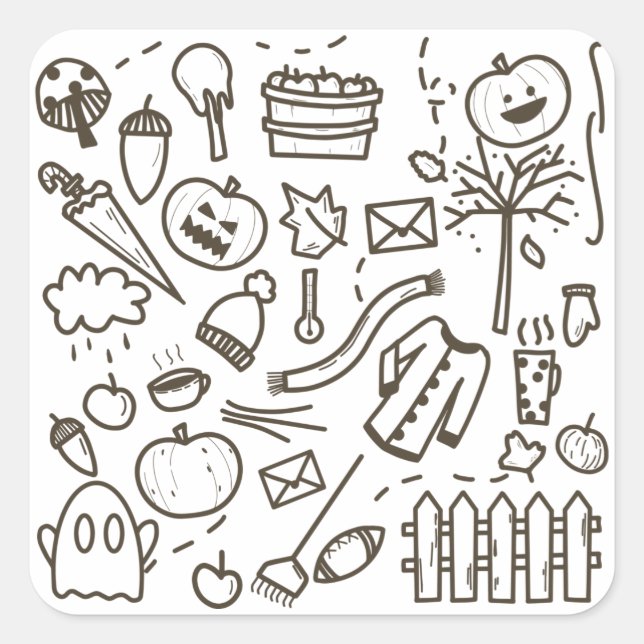 Sticker Carré Joli Doodle Halloween Motif sans couture, Hallowee (Devant)