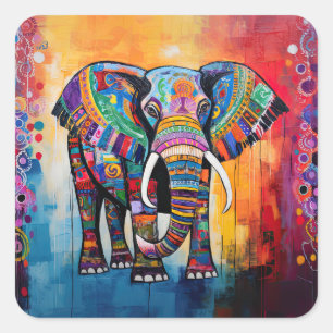 Sticker Carré Joli éléphant coloré Funky Mélange Média Animal