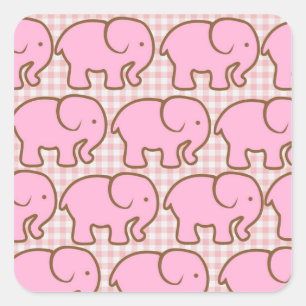 Sticker Carré Joli éléphants roses sur Motif rose