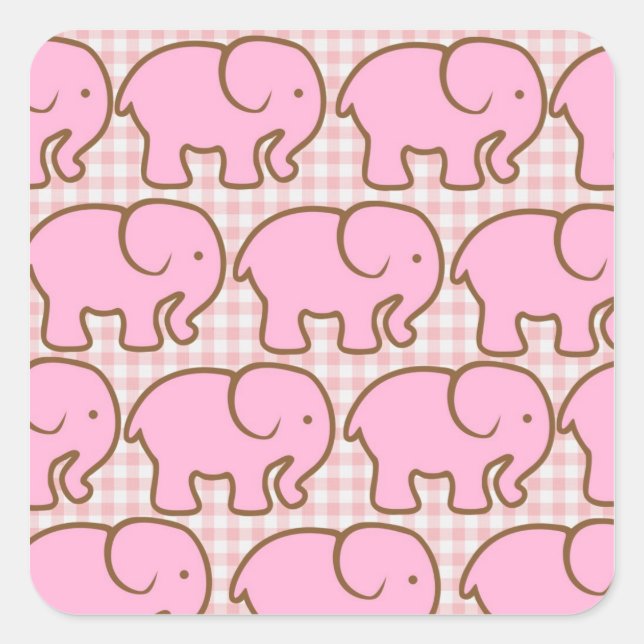 Sticker Carré Joli éléphants roses sur Motif rose (Devant)