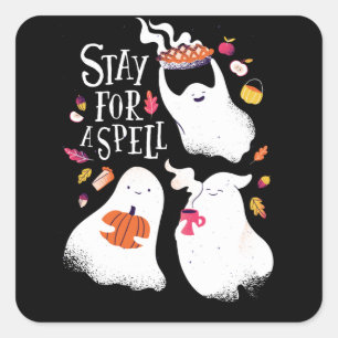 Sticker Carré Joli Fantôme Drôle Design Halloween