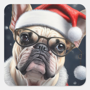 Sticker Carré Joli French Bulldog Père Noël Noël Conception