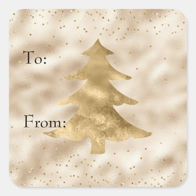 Sticker Carré Joli Glam Gold Sparkle Dots Arbre de Noël (Devant)