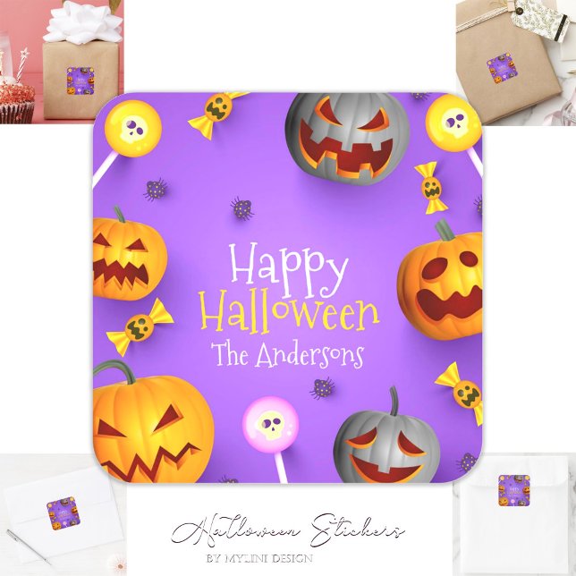 Sticker Carré Joli Halloween Trick ou sac de traitement (Créateur téléchargé)