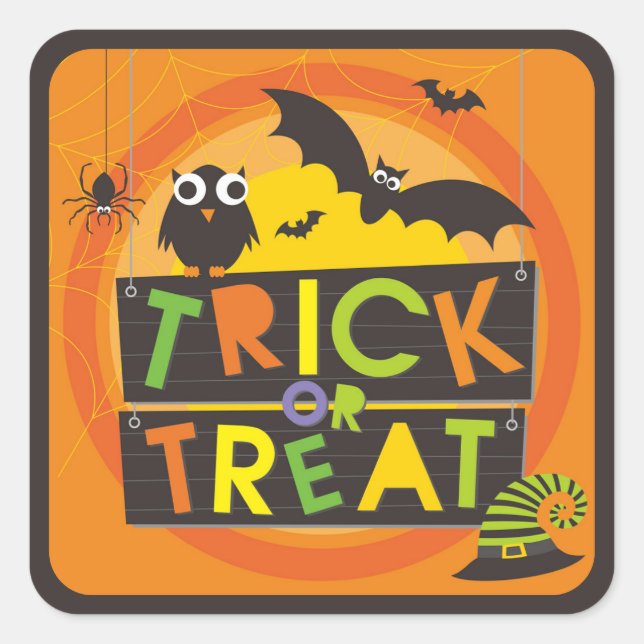 Sticker Carré Joli Halloween Trick Ou Treat Bats Casquette sorci (Devant)