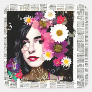 Sticker Carré Joli journal Vintage Collage papier de la dame