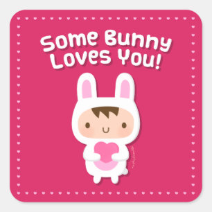 Sticker Carré Joli Lapin Aime Vous Aimez La Confession Rose