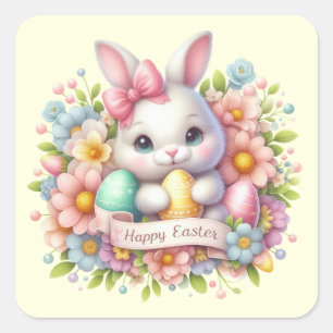 Sticker Carré Joli lapin de Pâques