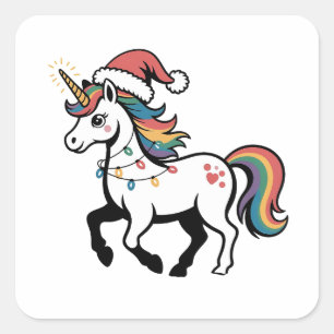 Sticker Carré Joli licorne cerf renne lumières de Noël drôle 