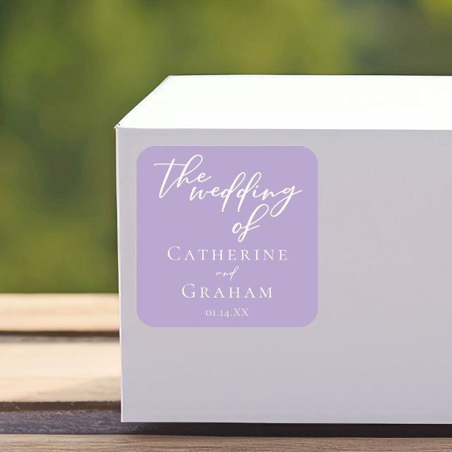 Sticker Carré Joli Lilac violet Mariage de typographie blanche (Créateur téléchargé)