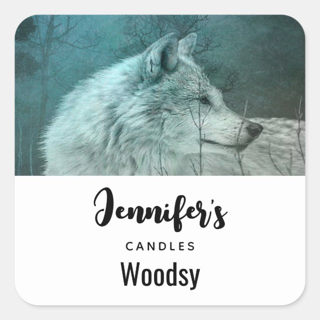Sticker Carré Joli loup gris dans une entreprise de bougie de fo (Devant)