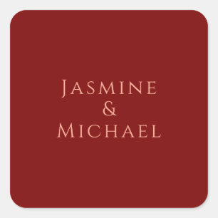 Sticker Carré Joli Minimaliste Rouge Foncé & Nom Prénom Pêche