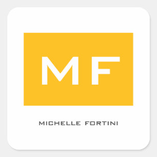 Sticker Carré Joli Monogramme Jaune Blanc Votre Nom
