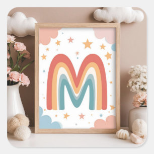 Sticker Carré ☁️ Joli monogramme M en forme de lettre initiale ☁