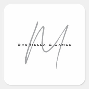 Sticker Carré Joli Monogramme Noir Blanc Gris Calligraphie