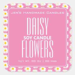 Sticker Carré Joli motif de fleurs de marguerite Bougies rose bl