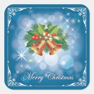 Sticker Carré Joli Noël Bleu et Blanc Joyeux