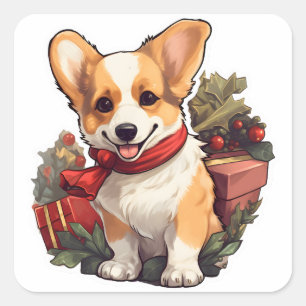 Sticker Carré Joli Noël Corgi